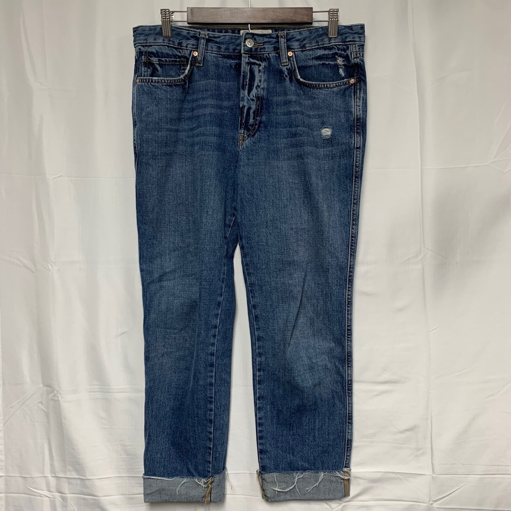 We The Free Jeans Womens 28 Blue Distressed Straight Leg‎ Raw Hem Relaxed